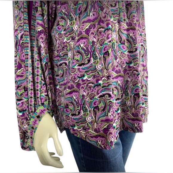 Alfani | Women’s Boho V-Neck Purple, Brown, Green, Blue Print Top Size Large - Picture 3 of 10